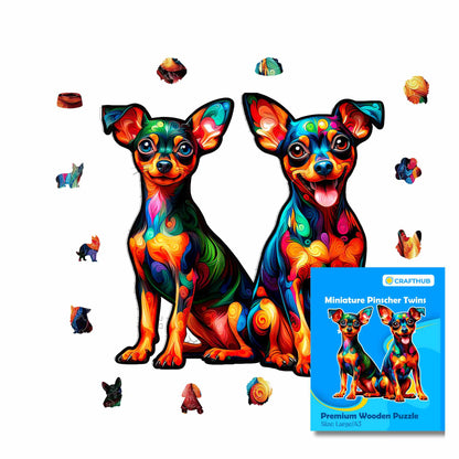 Pinscher Miniatura Gemelo - Rompecabezas de Madera