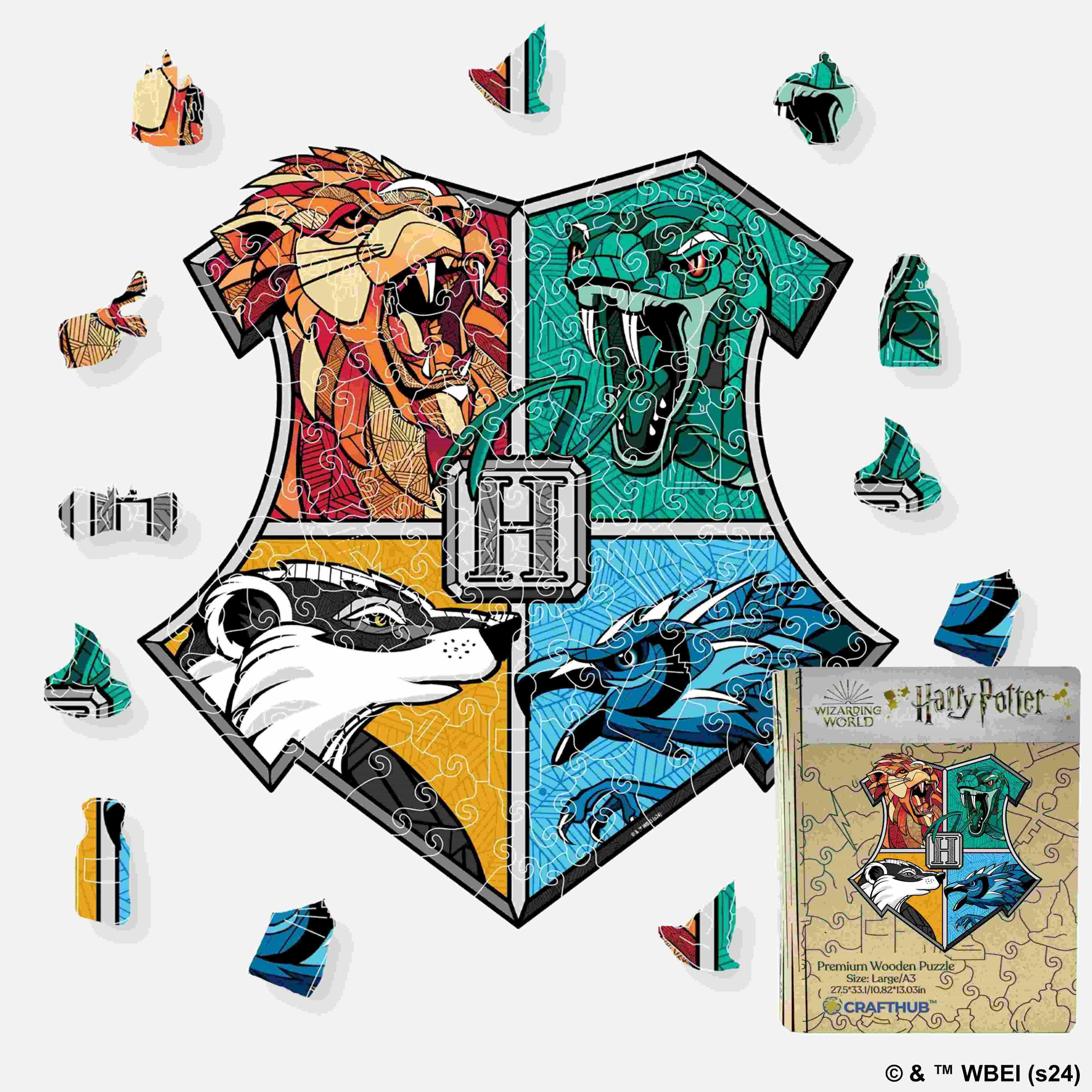 Animal Jigsaw Puzzle > Wooden Jigsaw Puzzle > Jigsaw Puzzle A4 + Caja de regalo de madera Harry Potter - Hogwarts House Prides Wooden Jigsaw Puzzle