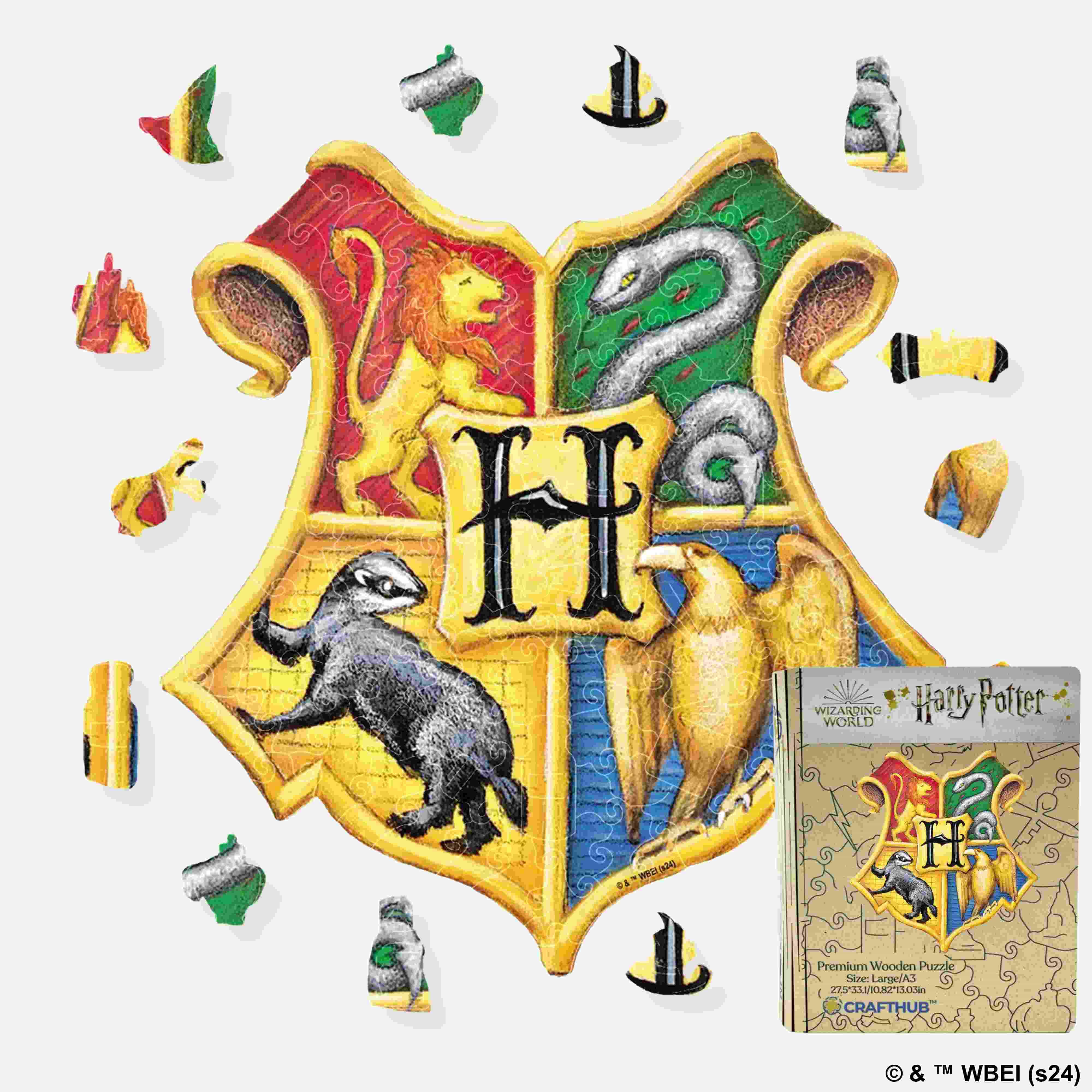 Animal Jigsaw Puzzle > Wooden Jigsaw Puzzle > Jigsaw Puzzle A4 + Caja de regalo de madera Harry Potter - Hogwarts Crests Wooden Jigsaw Puzzle